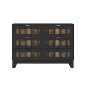 English Elm 4-Pieces Queen Platform Bed Set with Storage Nightstands & Dresser, Wooden Strip Accent, Modern Farmhouse Elegance Black 52.17 L x 18.5 W x 11.81 H HL000191AAB