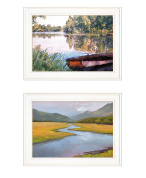 Homeroots Set Of Two Serene Water 1 White Framed Print Wall Art  Wood Print 407900