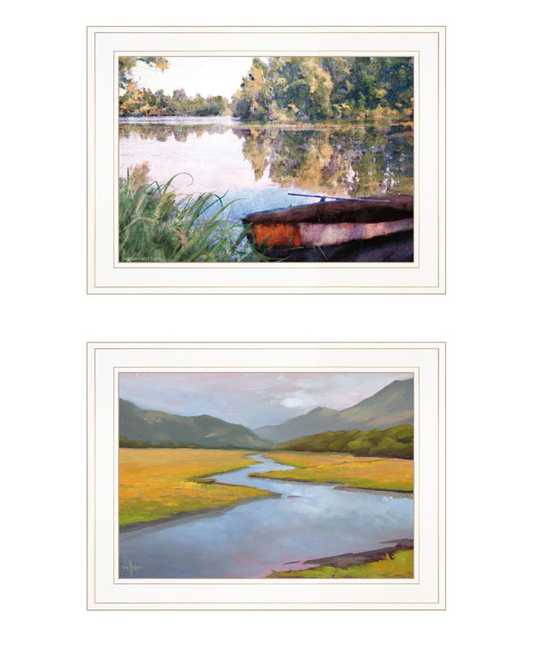 Homeroots Set Of Two Serene Water 1 White Framed Print Wall Art  Wood Print 407900