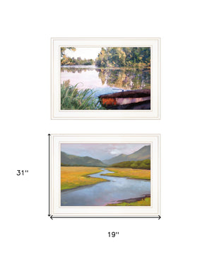 Homeroots Set Of Two Serene Water 1 White Framed Print Wall Art  Wood Print 407900