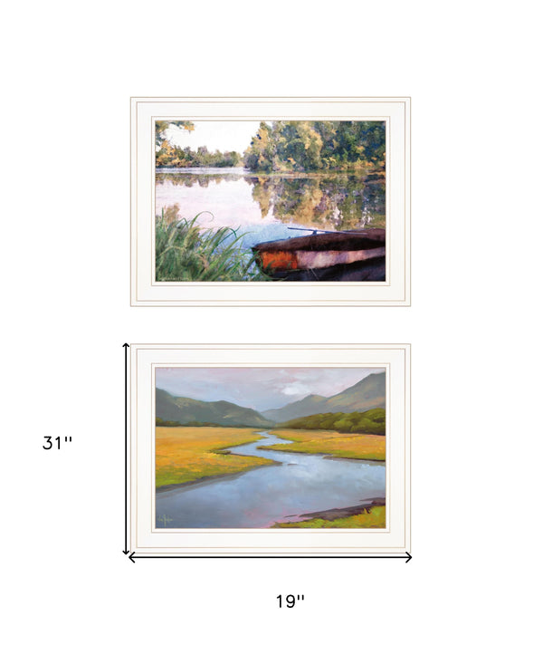 Homeroots Set Of Two Serene Water 1 White Framed Print Wall Art  Wood Print 407900