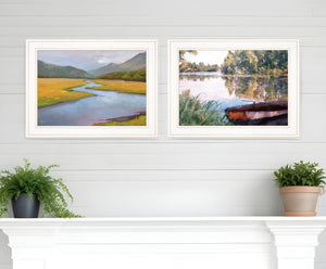 Homeroots Set Of Two Serene Water 1 White Framed Print Wall Art  Wood Print 407900