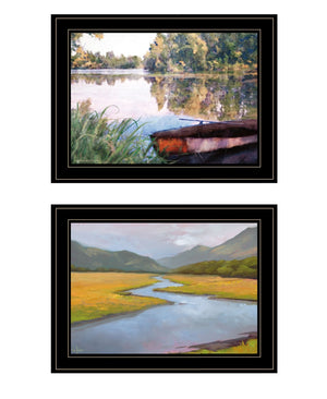 HomeRoots Set of Two Serene Water Framed Prints for Contemporary Farmhouse Wall Art – Rustic Charm & Style Black and Gold 19 x 31 407901