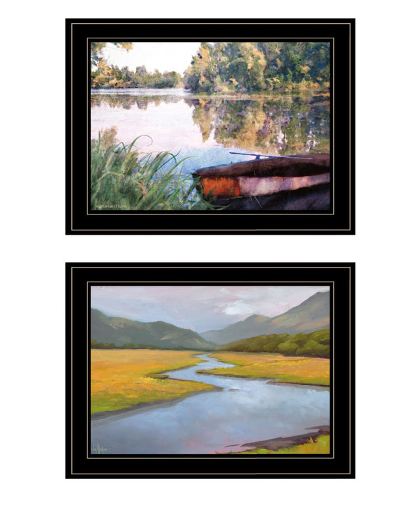 HomeRoots Set of Two Serene Water Framed Prints for Contemporary Farmhouse Wall Art – Rustic Charm & Style Black and Gold 19 x 31 407901