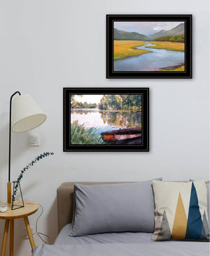 HomeRoots Set of Two Serene Water Framed Prints for Contemporary Farmhouse Wall Art – Rustic Charm & Style Black and Gold 19 x 31 407901