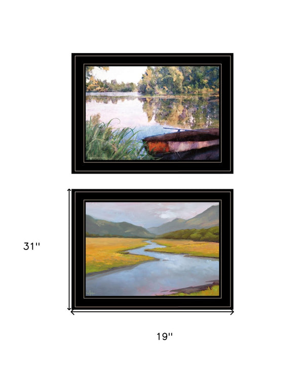 HomeRoots Set of Two Serene Water Framed Prints for Contemporary Farmhouse Wall Art – Rustic Charm & Style Black and Gold 19 x 31 407901