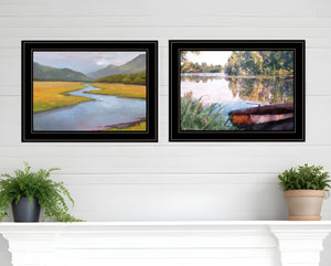 HomeRoots Set of Two Serene Water Framed Prints for Contemporary Farmhouse Wall Art – Rustic Charm & Style Black and Gold 19 x 31 407901