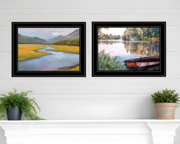 HomeRoots Set of Two Serene Water Framed Prints for Contemporary Farmhouse Wall Art – Rustic Charm & Style Black and Gold 19 x 31 407901