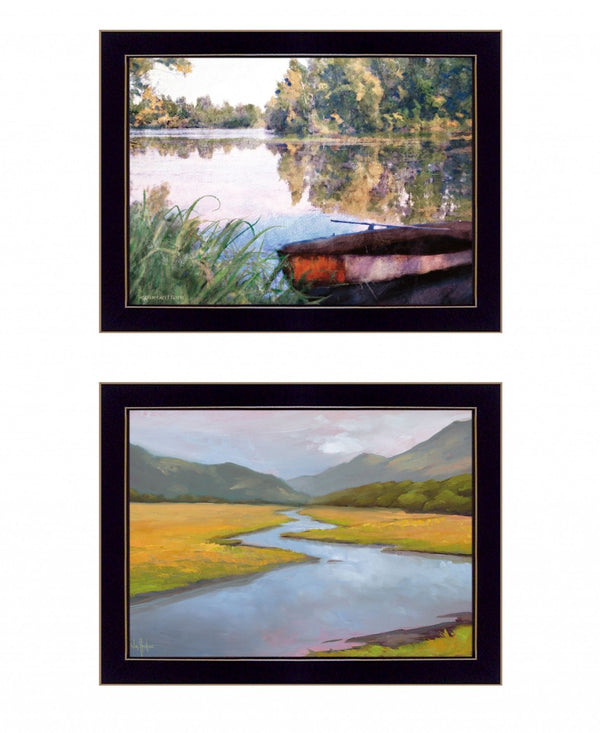 HomeRoots Set of Two Serene Water Framed Prints for Contemporary Farmhouse Wall Art – Rustic Charm & Style Black 18 x 29 407902