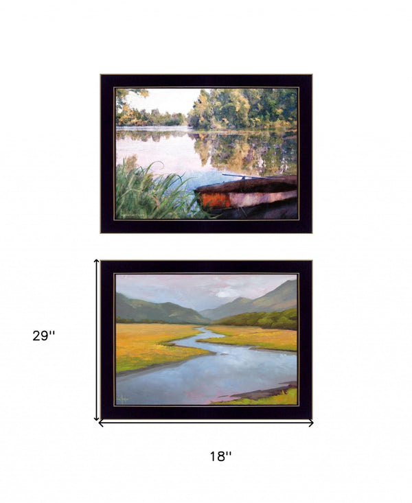 HomeRoots Set of Two Serene Water Framed Prints for Contemporary Farmhouse Wall Art – Rustic Charm & Style Black 18 x 29 407902