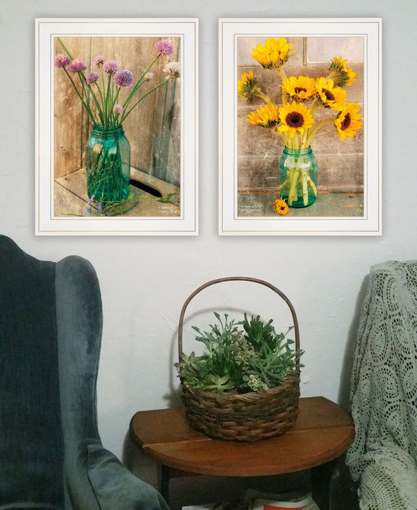 HomeRoots Set of Two Rustic Country Sunflowers and Chives Framed Prints for Charming Farmhouse Decor White 31 x 19 407903