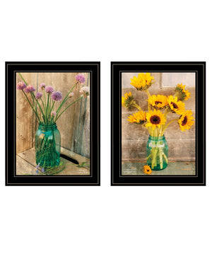 HomeRoots Set of Two Framed Country Sunflower and Chive Wall Art - Rustic Farmhouse Decor for Modern Homes 407904