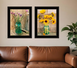 HomeRoots Set of Two Framed Country Sunflower and Chive Wall Art - Rustic Farmhouse Decor for Modern Homes 407904