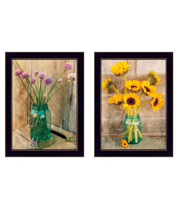 HomeRoots Set of Two Rustic Country Sunflowers and Chives Framed Prints for Charming Farmhouse Decor Black 29 x 18 407905