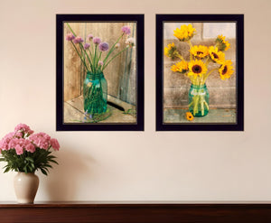 HomeRoots Set of Two Rustic Country Sunflowers and Chives Framed Prints for Charming Farmhouse Decor Black 29 x 18 407905
