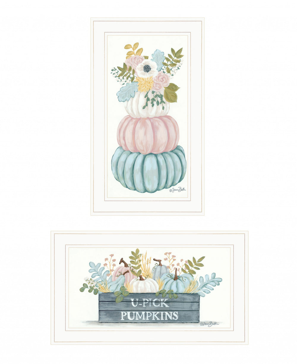 Homeroots Set Of Two Floral Pumpkins 1 White Framed Print Wall Art  Wood Print 407906