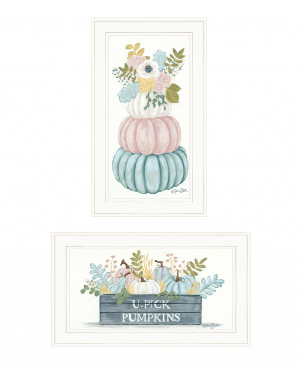 Homeroots Set Of Two Floral Pumpkins 1 White Framed Print Wall Art  Wood Print 407906