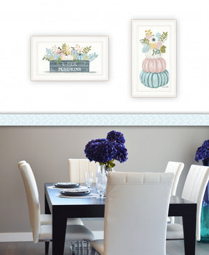 Homeroots Set Of Two Floral Pumpkins 1 White Framed Print Wall Art  Wood Print 407906