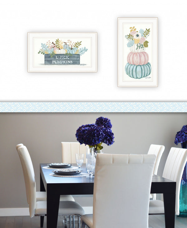 Homeroots Set Of Two Floral Pumpkins 1 White Framed Print Wall Art  Wood Print 407906