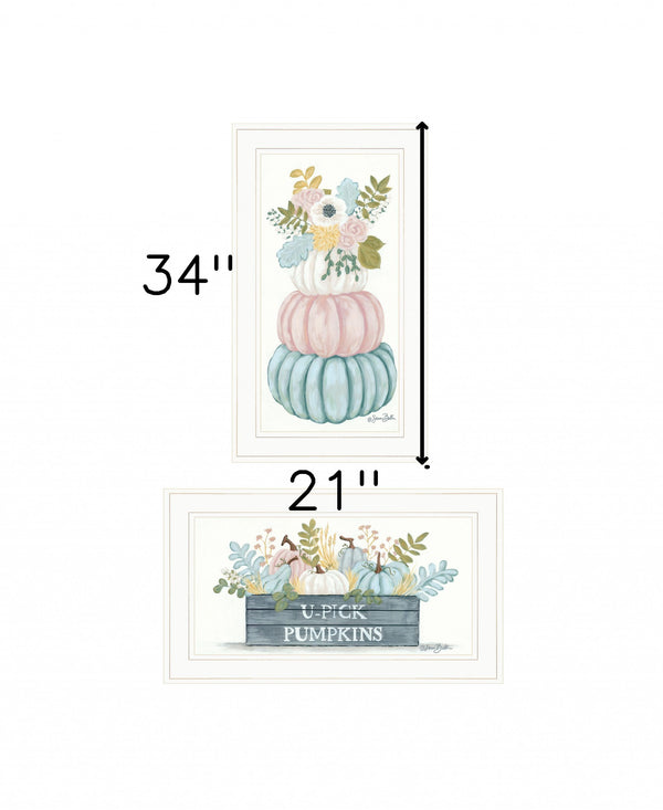 Homeroots Set Of Two Floral Pumpkins 1 White Framed Print Wall Art  Wood Print 407906