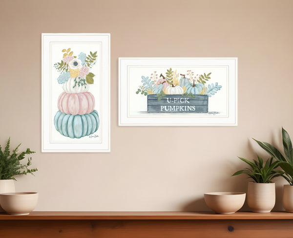 Homeroots Set Of Two Floral Pumpkins 1 White Framed Print Wall Art  Wood Print 407906