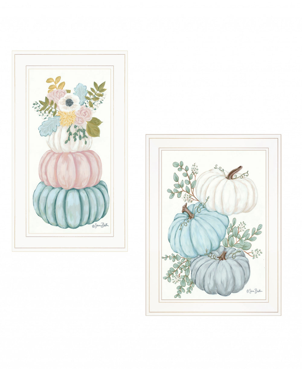 Homeroots Set Of Two Floral Pumpkins 2 White Framed Print Wall Art  Wood Print 407907