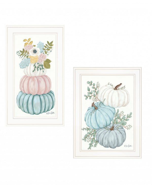 Homeroots Set Of Two Floral Pumpkins 2 White Framed Print Wall Art  Wood Print 407907