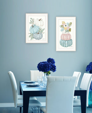 Homeroots Set Of Two Floral Pumpkins 2 White Framed Print Wall Art  Wood Print 407907