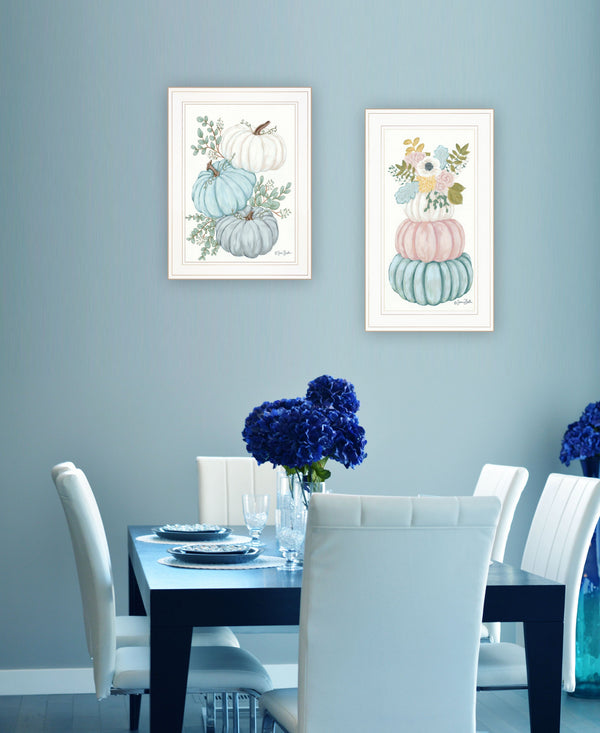 Homeroots Set Of Two Floral Pumpkins 2 White Framed Print Wall Art  Wood Print 407907