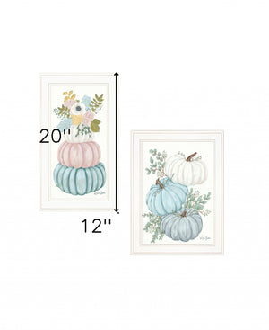 Homeroots Set Of Two Floral Pumpkins 2 White Framed Print Wall Art  Wood Print 407907
