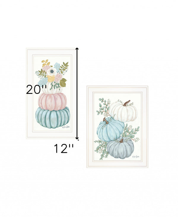 Homeroots Set Of Two Floral Pumpkins 2 White Framed Print Wall Art  Wood Print 407907