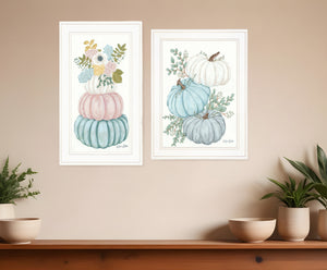 Homeroots Set Of Two Floral Pumpkins 2 White Framed Print Wall Art  Wood Print 407907