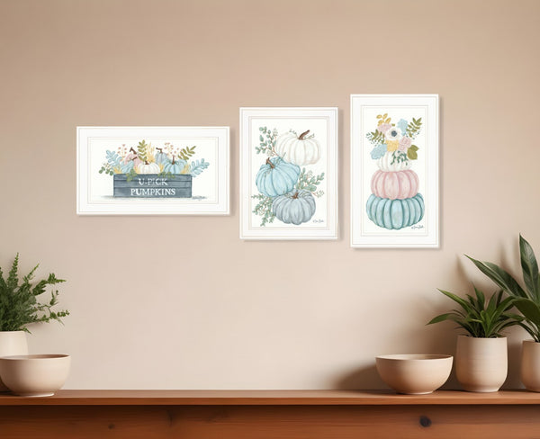 HomeRoots Set of Three Floral Pumpkins - Rustic Farmhouse Framed Wall Art for Seasonal Home Decor 407908