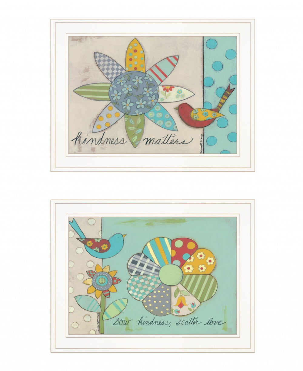 HomeRoots Set of Two Kindness White Framed Prints - Rustic Modern Wall Art to Elevate Your Home Décor 407909