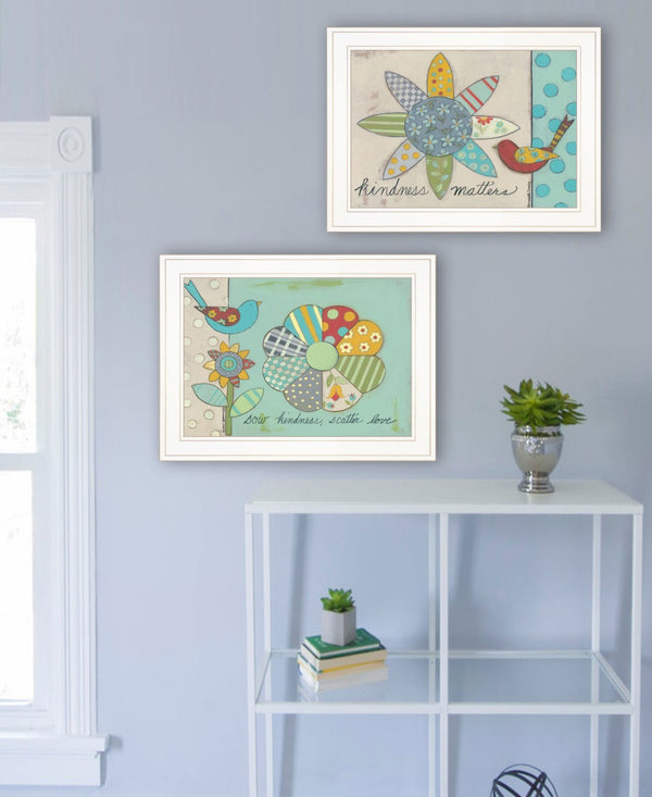HomeRoots Set of Two Kindness White Framed Prints - Rustic Modern Wall Art to Elevate Your Home Décor 407909
