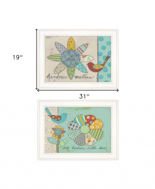 HomeRoots Set of Two Kindness White Framed Prints - Rustic Modern Wall Art to Elevate Your Home Décor 407909