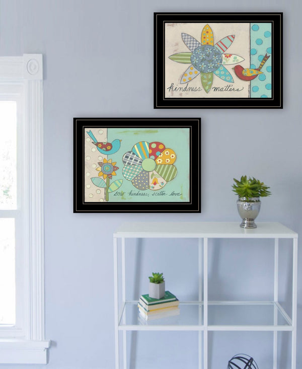 HomeRoots Set of Two Kindness Framed Wall Art Prints - Modern Farmhouse Decor for a Stylish Home Aesthetic Black and Gold 407910