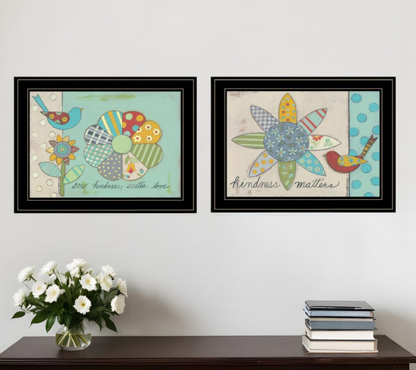 HomeRoots Set of Two Kindness Framed Wall Art Prints - Modern Farmhouse Decor for a Stylish Home Aesthetic Black and Gold 407910