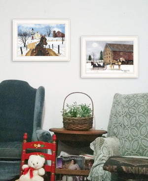 Homeroots Set Of Two Sleigh Bells Ringing White Framed Print Wall Art White Wood Print 407911