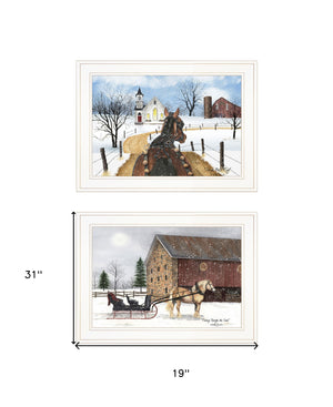 Homeroots Set Of Two Sleigh Bells Ringing White Framed Print Wall Art White Wood Print 407911