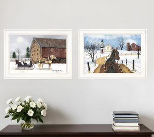 Homeroots Set Of Two Sleigh Bells Ringing White Framed Print Wall Art White Wood Print 407911