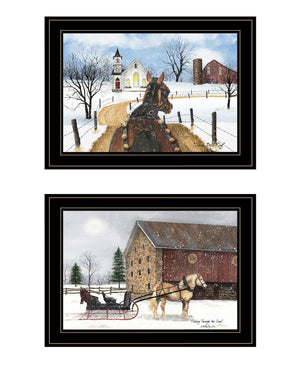 Homeroots Set Of Two Sleigh Bells Ring 1 Black Framed Print Wall Art Black And Gold Wood Print 407912
