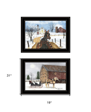 Homeroots Set Of Two Sleigh Bells Ring 1 Black Framed Print Wall Art Black And Gold Wood Print 407912