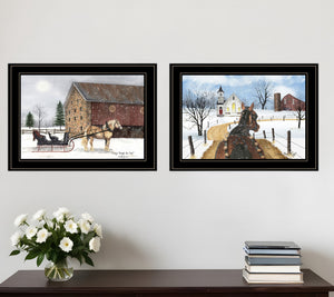 Homeroots Set Of Two Sleigh Bells Ring 1 Black Framed Print Wall Art Black And Gold Wood Print 407912