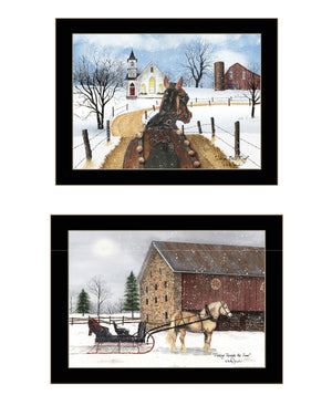 Homeroots Set Of Two Sleigh Bells Ring 2 Black Framed Print Wall Art  Wood Print 407913