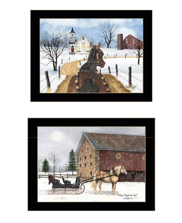 Homeroots Set Of Two Sleigh Bells Ring 2 Black Framed Print Wall Art  Wood Print 407913