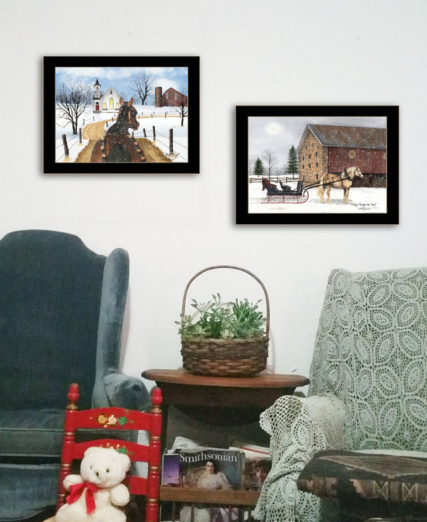 Homeroots Set Of Two Sleigh Bells Ring 2 Black Framed Print Wall Art  Wood Print 407913