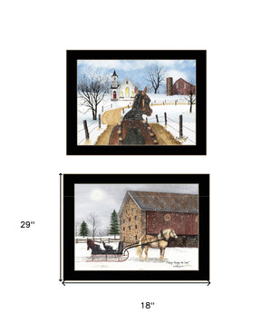 Homeroots Set Of Two Sleigh Bells Ring 2 Black Framed Print Wall Art  Wood Print 407913