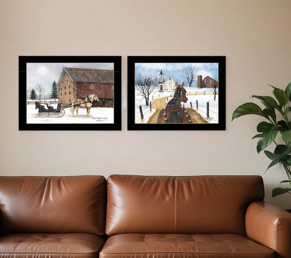 Homeroots Set Of Two Sleigh Bells Ring 2 Black Framed Print Wall Art  Wood Print 407913