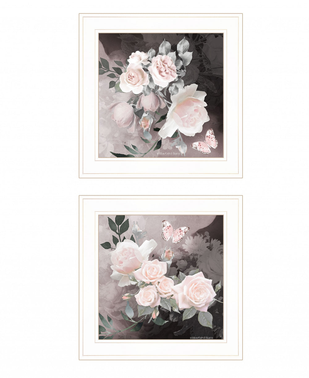 Homeroots Set Of Two Noir Roses 1 White Framed Print Wall Art  Wood Print 407918